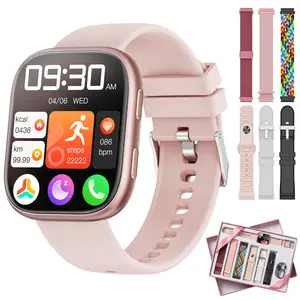 Women's 1.85" AMOLED Screen Wireless Smart Watch - Wearable Wristwatch with Bluetooth Calls, AI Control, Pink Silicone Digital Smart Watch (7 Silicone Bands Gift Set)