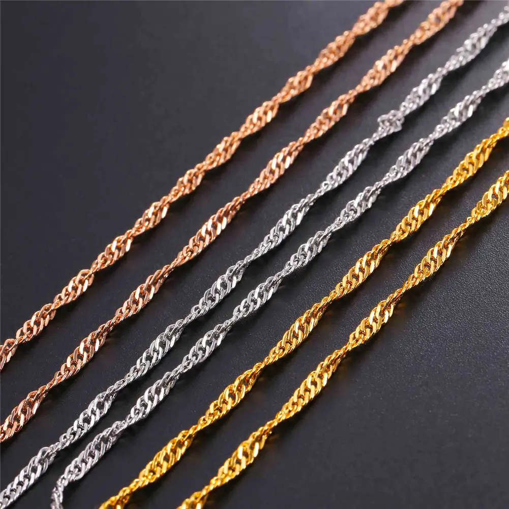 FaithHeart Stainless Steel Waterwave Chain Necklace - Slim Chain with Lobster Clasp, Ideal for Motorcycle, Rock, Biker Enthusiasts
