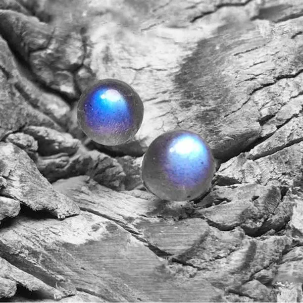 Sterling Silver 5mm Natural Round Moonstone Beads Dainty Minimalist Healing Crystal Ear Studs