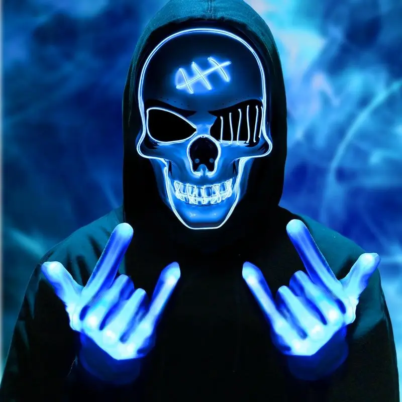 2026 New Halloween LED Mask Scary LED Skeleton Mask Purge Hacker Mask Glow in The Dark Mask for Halloween Costume Party