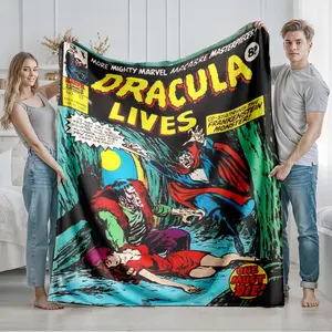 1 piece The Ultimate Showdown Between Vampire Dracula and the Science Monster themed flannel blanket - Super soft and warm flannel blanket, suitable for beds, sofas and camping, modern design, digitally printed pattern, all-season use, 100%