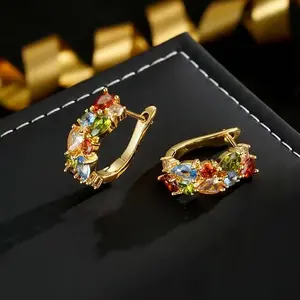 LisiZen Colorful Personality Earrings Korean Mona Lisa Stud Earrings Super Shiny Women's Ear Clips Fashion Jewelry Elegant Earrings Light Luxury Style DZEH5055