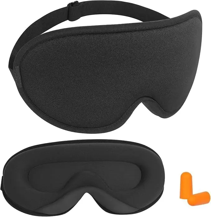 3D Contoured Sleep Mask, 99% Light Blocking Eye Mask with Zero Eye Pressure, Adjustable Strap, Comfortable Sleeping Blindfold for Men & Women, Travel, Yoga & Relaxation