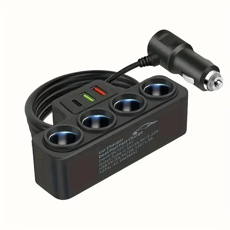 120W 4-Port Fast Car Charger | 12V/24V Cigarette Lighter Splitter QC3.0 for Carplay & GPS Electronic Accessories