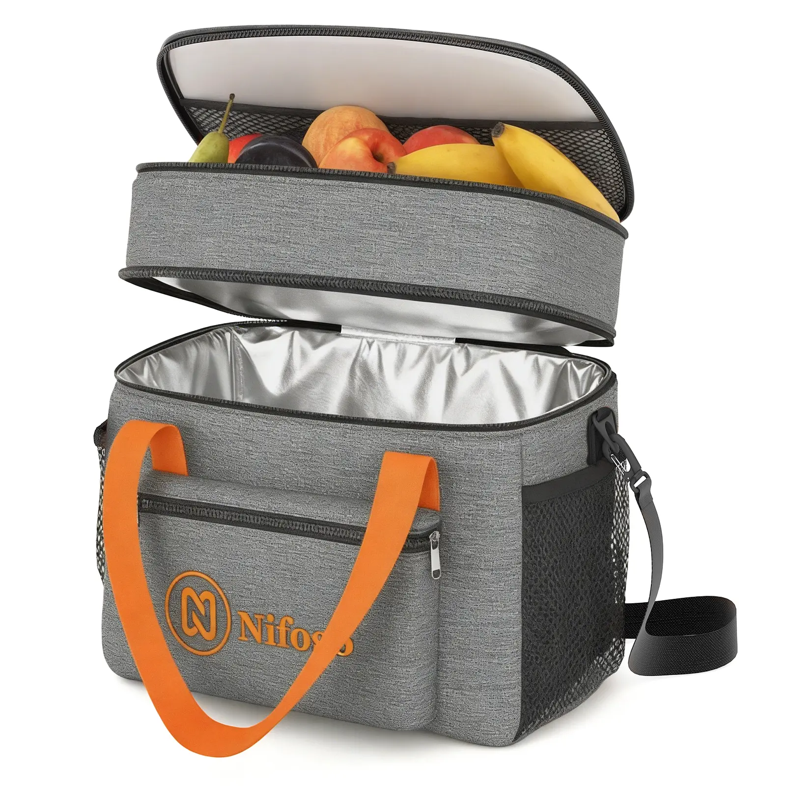 15L Double Layer Insulated Lunch Cooler Bag With Lunch Box Leakproof Soft Thermal Portable Large Lunch Tote Bag Durable Multifunctional For Work School Outdoor Hiking Beach Daily Use Black