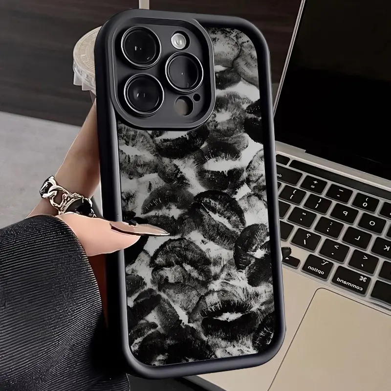 Lip Print Pattern 1.2mm Shockproof Silicone TPU Bumper Cellphone Case - Durable Drop Protection Accessory for iPhone 17,16 Pro Max,15 Plus,14,13,12,11,Air,XR,XS - Girls' Gift