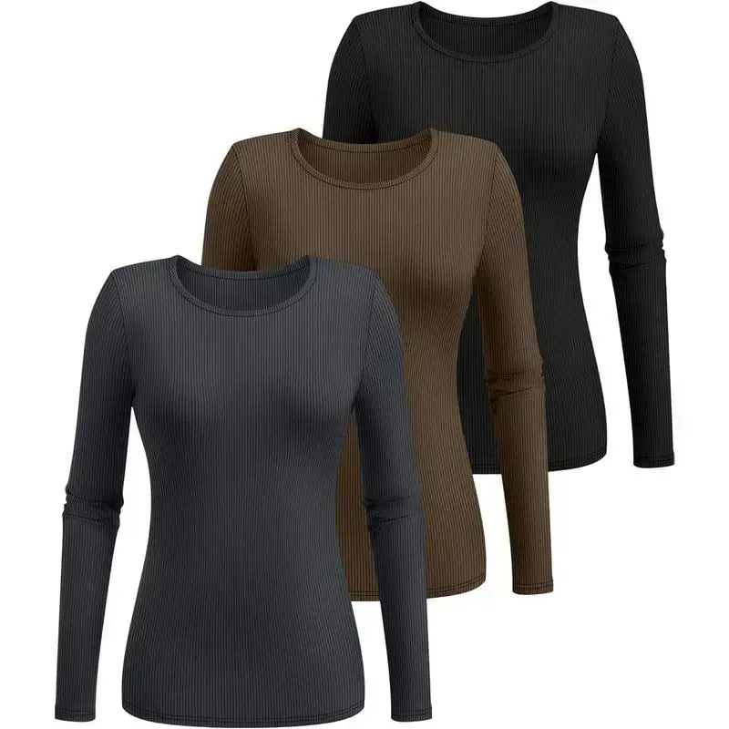 3 Pack Women's Ribbed Long Sleeve Tops, Crew Neck Slim Fit Undershirts Knit Basic Casual Stretch Layering Tee Shirts Elegant Womenswear(gift) 3 Pack Women's Ribbed Long Sleeve Tops, Crew Neck Slim Fit Undershirts Knit Basic Casual Stretch Layering Tee Shirts Elegant Womenswear(gift)