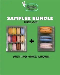 Amanda's Macaron Shoppe Sampler Bundle - 12 Pack + 3 XL Flavors, Gluten-Free French Macarons, Dessert Sweet Treats