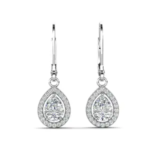 Izzy 18k White Gold Plated Halo Teardrop Dangle Earrings with Simulated Diamond Crystals