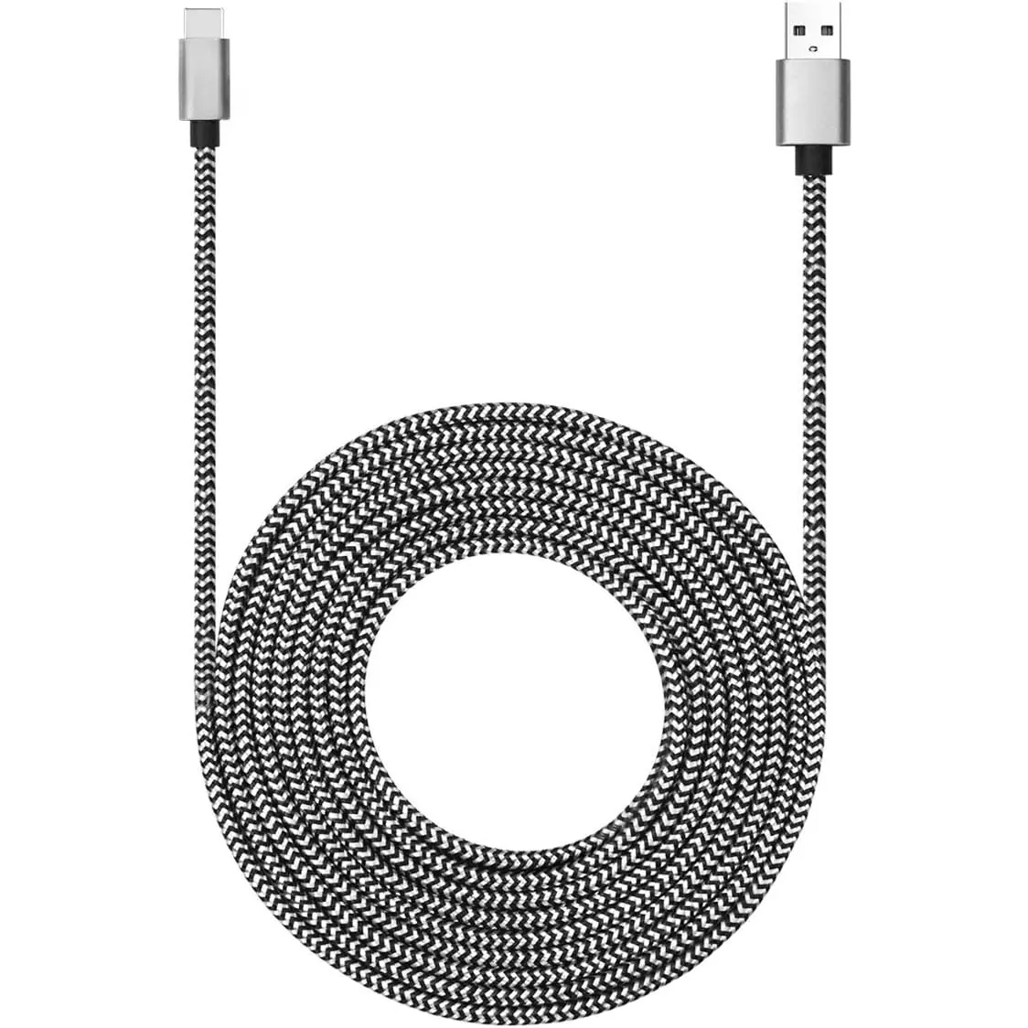 15ft Nylon Braided USB Type-C Data Charging Cable, 3A Fast Charging, Ultra Durable for Galaxy S10/S9/S8, Pixel and More (White)