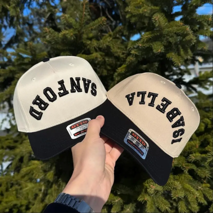 Custom Upside Down 3D Puff Text Embroidered Hat Base Ball Two Tone Cap Gif Custom Thread Color