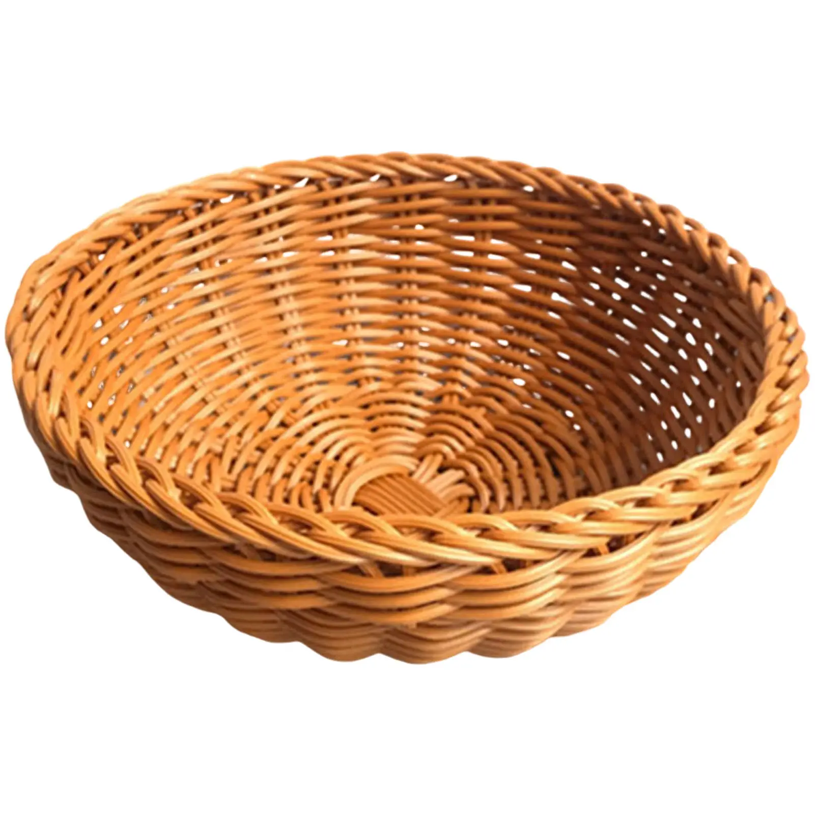 Round Wicker Bread Basket, Imitation Woven Rattan Fruit Basket Tabletop Food Vegetables Serving Basket for Home, Kitchen, Restaurant, Outdoor