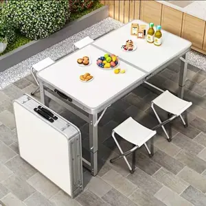 White Folding Table,Lightweight Portable Compact Metal Camp Table,Adjustable Height With Carrying Handle Suitable For Camping, Tailgating, Grilling, Hunting, Outdoor Dining And Fishing,The Best Gift For Valentine's Day.