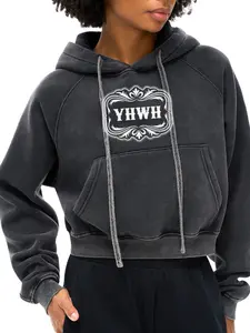 YHWH Snow Washed Cropped Hoodie