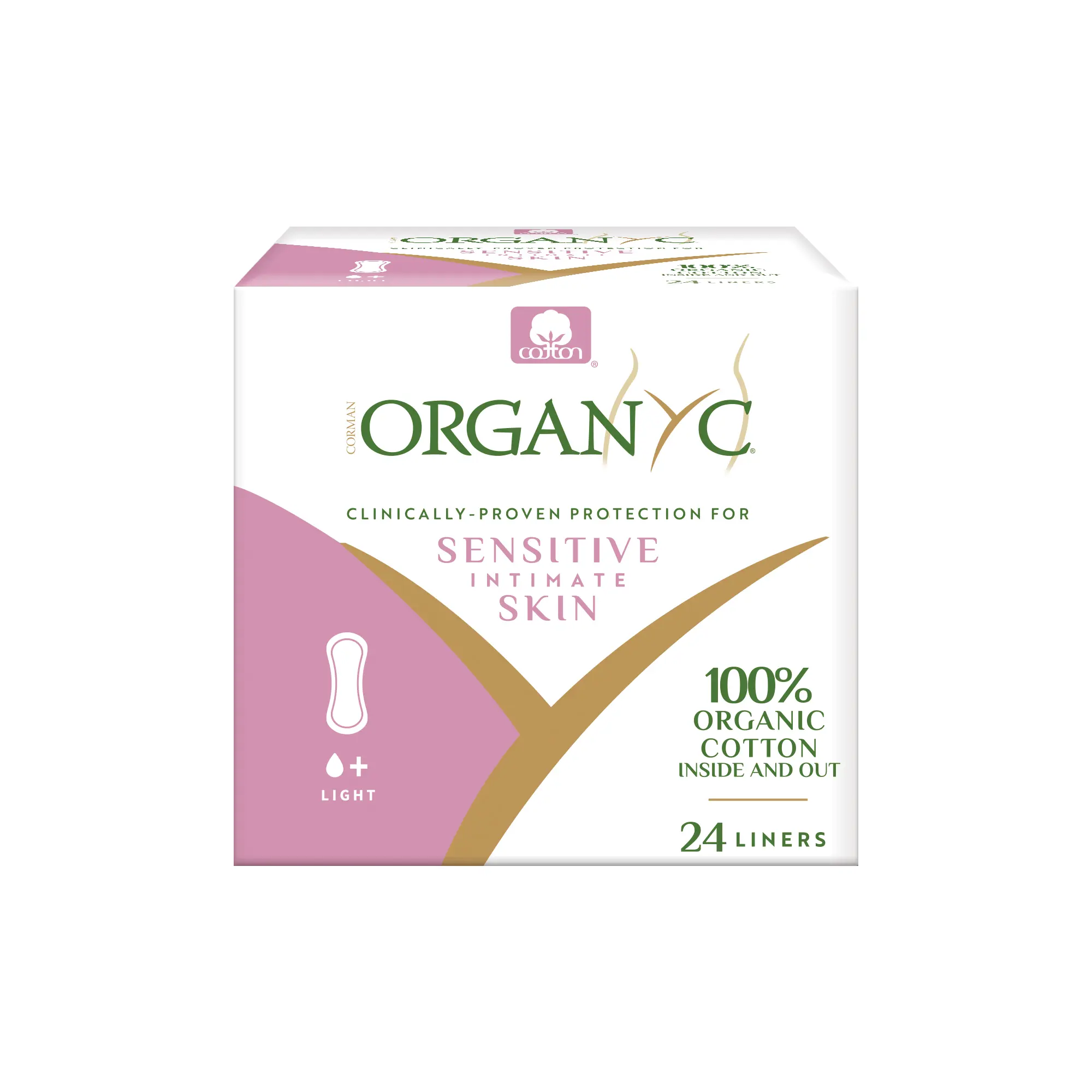 Organyc 100% Certified Organic Cotton Panty Liners for Women's Sensitive Skin, Ultra-Thin, Light Flow, Disposable, Unscented, Folded, 24 Count