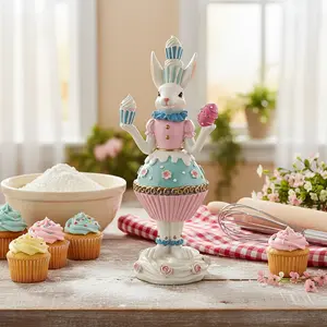 Easter Bunny Cupcake Statue Ornaments, Resin Rabbit Centerpiece, Spring Table Decor, Size 27x12cm, Perfect for Easter Celebrations