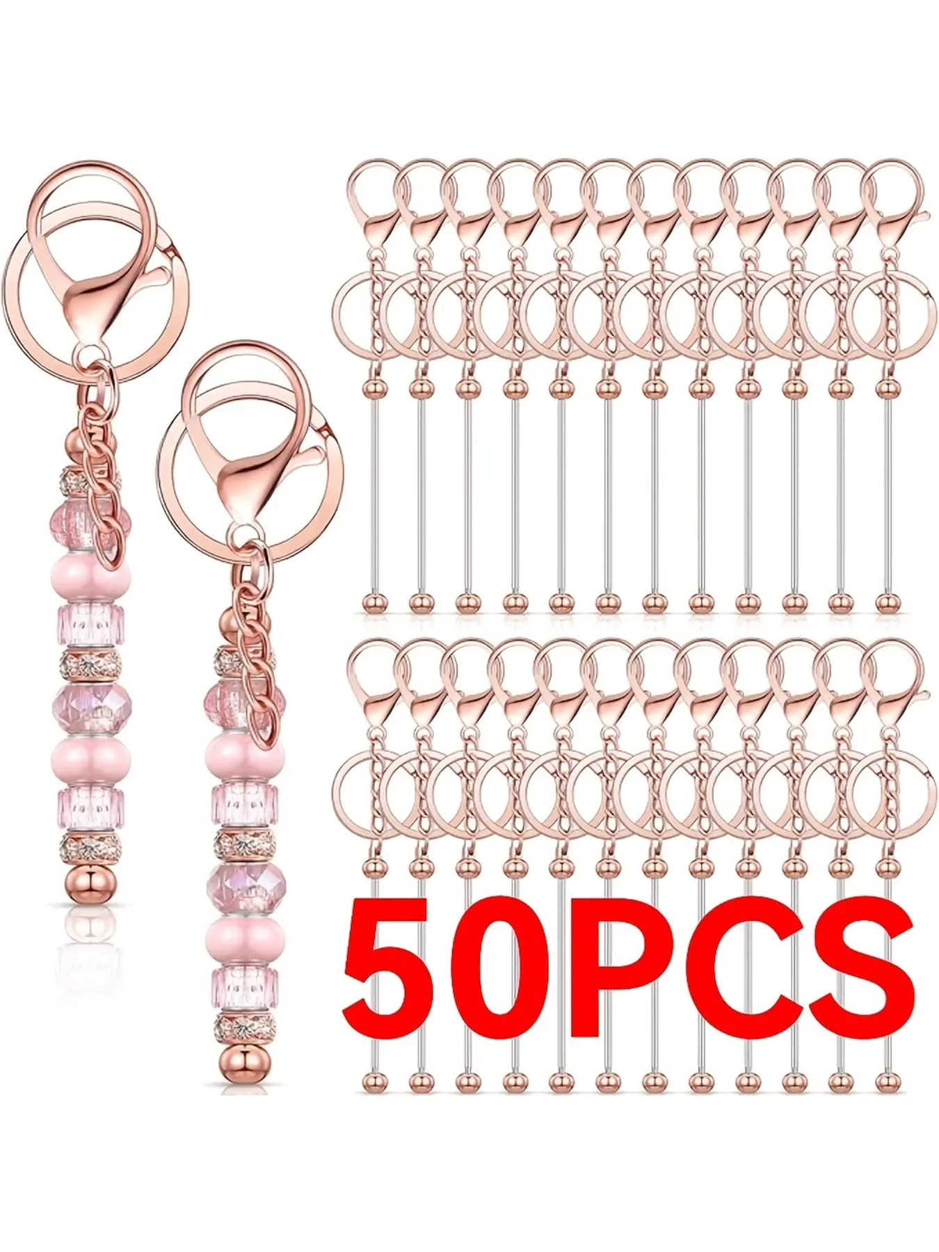 50pcs beaded keychain, keychain set, keychain pendant, handbag decoration, home decor, handmade blank metal keychain DIY gift, suitable for handicrafts, handmade gifts, to give to family and friends, Keychain For Bags, Keyrings For Keys