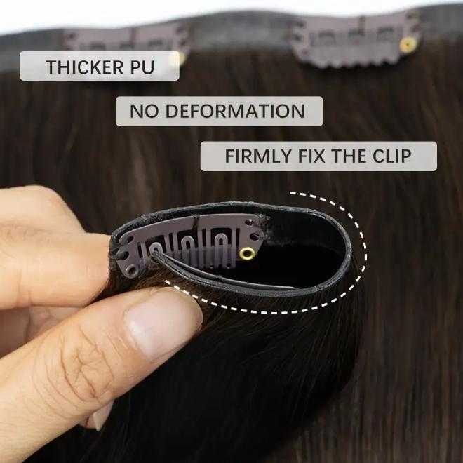 7Pcs Seamless Clip-In Straight Brazilian Remy Human Hair Extensions No Glue PU Clips 12-24 Inch 110-120g Natural Black Brown Blonde Adds Volume Length Quick Transformation Versatile Styling