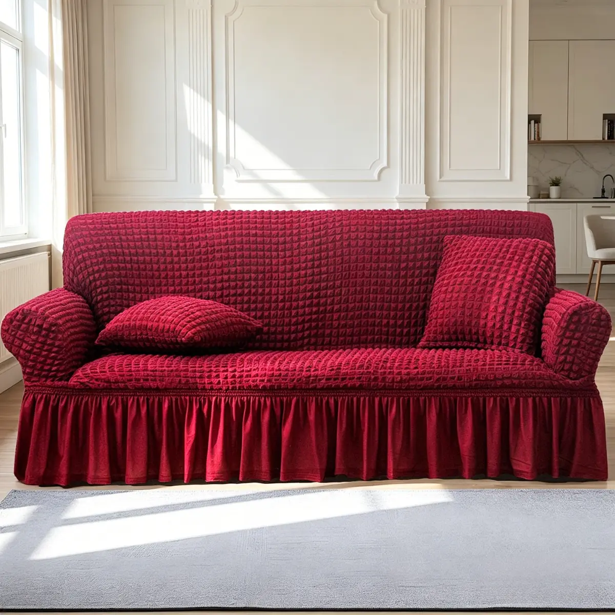 Stretch 1-Piece Sofa Slipcover with Skirt - Soft, Elastic, Durable Sofa Cover, Washable Furniture Protector for Living Rooms, Hotels, Couch Cover for Sofa