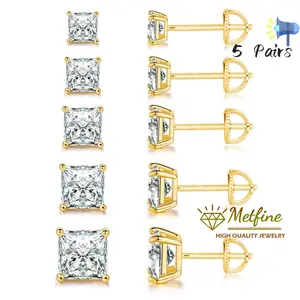 Metfine Princess Cut Square Clear Cubic Zirconia Stud Earring Pack of 5 Pairs