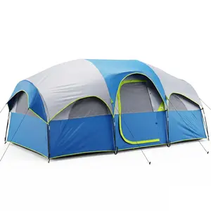 8 Person Camping Tent Fits 3 Queen Air Mattresses or 8 Sleeping Bags, Waterproof Windproof Dome Tent with Rainfly for Family Outdoor Car Camping