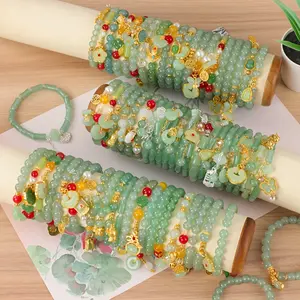 10/20/30pCS Bohemian Spring Summer Green Glass Bead Bracelets Set - Light Green Beaded Jewelry with Lucky Charms Pendants, Casual Travel Accessories for Women, Vibrant Beads Charms, Perfect for Daily Wear, Vacation Outfits & Festive Gifts