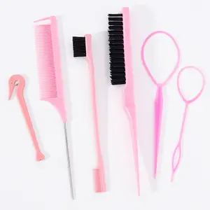 6pcs Hair Styling Tool Set, French Braiding Ring, Tail Comb, Rattail Brush, Edge Control Brush, Ideal for Daily and Home Use