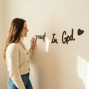 Wooden Wall Art, Trust in God Letter Pattern Wall Hanging Decor, Inspirational Wall Hanging Decor for Home, Prayer Room & Farmhouse Decor, Ornaments, Rustic Appeal, Artistic, Decoration, Inspirational Message, Aesthetic Wall Decor