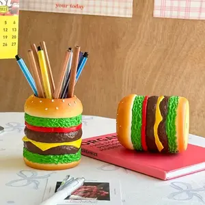 Adjustable Hamburger Pen Holder for Creative Desk Organization, Stationery Organizer, Fun Food-Themed Storage Design with Multiple Compartments for Office Supplies and Makeup Brushes