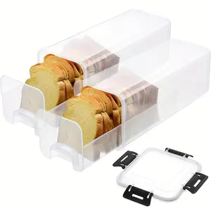 1 sealed bread box with lid - transparent plastic food storage container with inner compartment, reusable rectangular crisper, essential for kitchen finishing, transparent design, Food Storage Organizer
