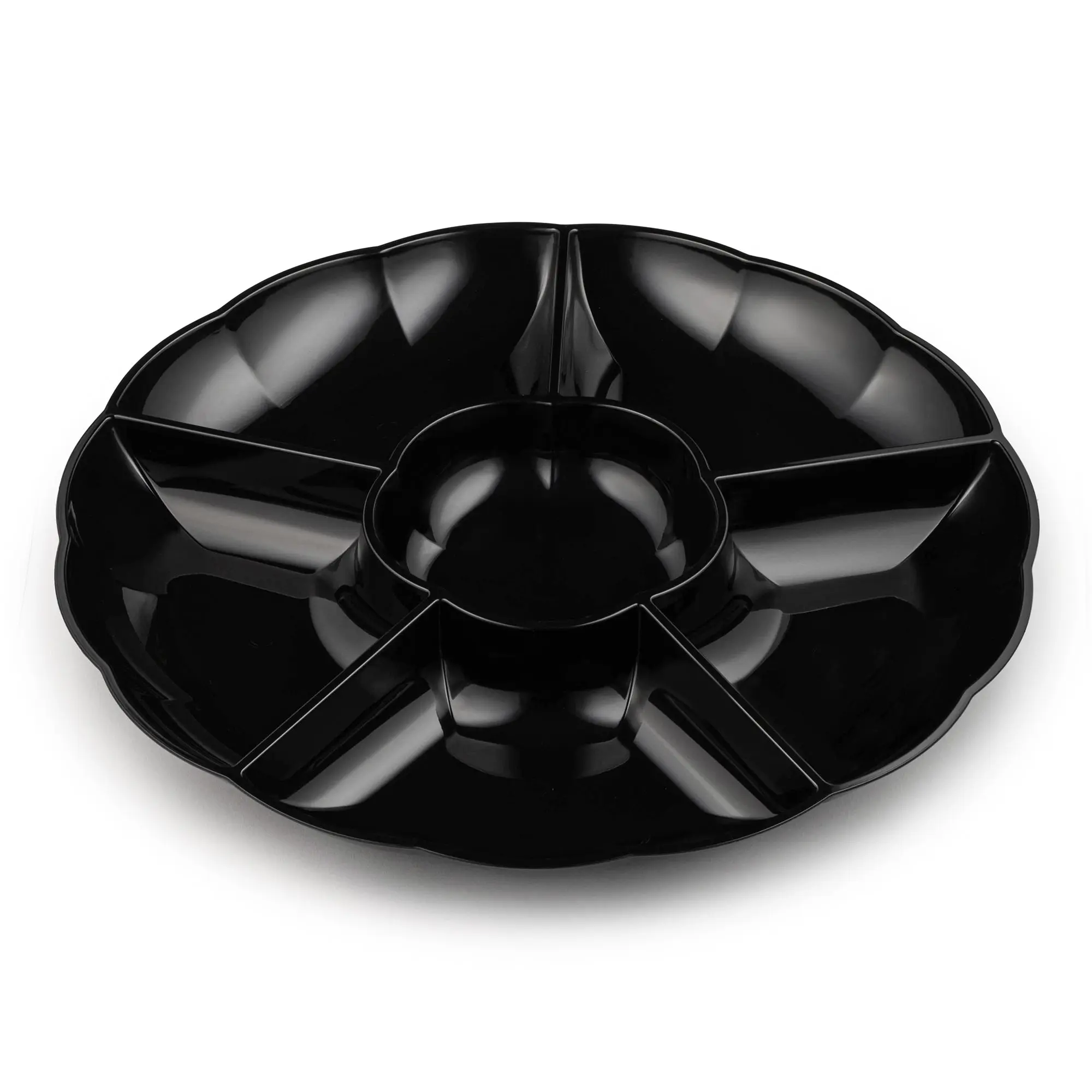 Black Big 6-Partition Round Disposable Plastic Trays