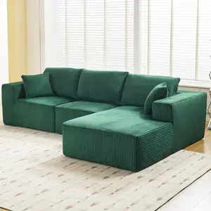 108" Corduroy Modular Sectional Sofa – 3-Piece L-Shaped Couch with Wrinkle-Resistant Fabric & Lounge Chair, High-Density Foam, Removable Washable Cushions for Living Room, No Assembly, Green