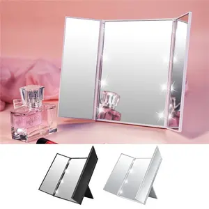 Trifold Vanity Mirror with Lights, Lighted Makeup Mirror , 8 LED Touch Dimming, Dual Power 180° Rotation Lit Beauty Table Mirror, Make up Mirror with Lighting:1-Pack