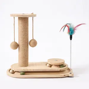Indoor Cat Scratching Post with Ball, Sisal Cat Scratcher Tree Tower for Indoor Cats, Fluffy & Track Balls Included