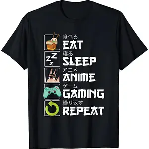 Men's Eat Sleep Anime Game Repetition Kawaii Otaku Anime Manga Casual Comfortable Fabric T-shirt