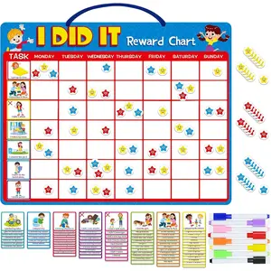 Magnetic Reward Chart, Dry Erase Kids Behavior Responsibility Task Board-84 Chores (Including 7 Blanks), 272 Magnetic Stars, 8 Markers & 3 Name Cards-Good Behavior Daily Routine to Motivate Kids