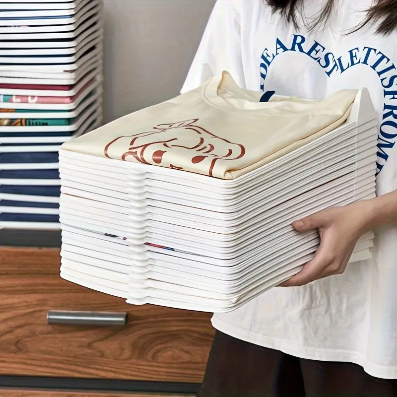 20pcs Stackable Clothes Folders - Portable Plastic Shirt & T-Shirt Organizers with "We Are From Somewhere Else" Design, Space-Saving Compact Storage for Wardrobe, Closet, Home Organization, Bedroom Storage Organizer, Neutral Colored Organizers