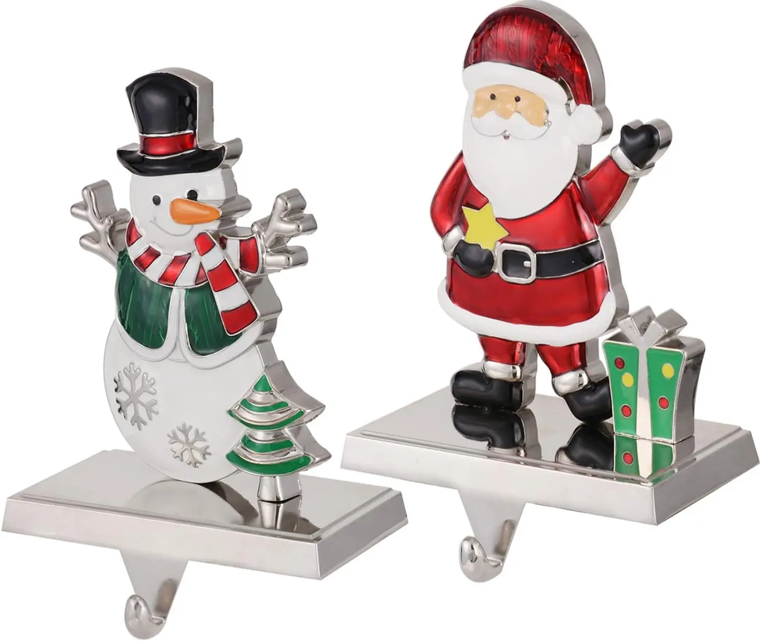 2PCS Christmas Stocking Holders Set Fireplace Mantle Heavy Garland Stocking Hook Merry Christmas Stocking Hangers Holiday Decoration (C-Snowman Santa,2)