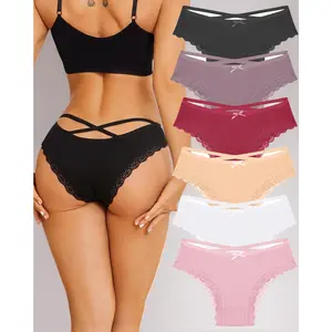 Sexy Lace Trim Cotton Bikini Underwear for Women – Low Rise Cheeky Panties (6-Pack)