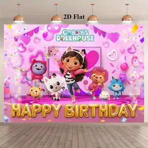 Cute Cartoon Anime Doll House Birthday Banner, Party Celebration Photography Backdrop, Wall Art Decoration, Outdoor & Home Use