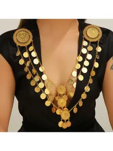 New Chic Body Jewelry Middle East Dubai Gold Alloy Hollow Chains Diamond-Inlaid Coin Fringe Body Chain Necklace