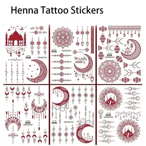 Eid Temporary Tattoos, Waterproof Moon Star Mosque Mandala Designs, Festival Party Body Art Makeup, 6 Large Fake Tattoo Stickers, Henna Lace Tattoo Paper