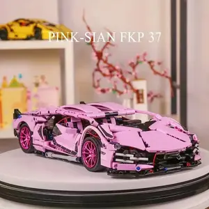 SIAN Elegant Pink Racing Car Building Kit  1280PCS MOC Bricks Toy In Stock Technical City Speed Racing Car Building Block Pink Vehicle Assemble Model Bricks Toys For Kids Adult Gift Set Moc Blocks Set