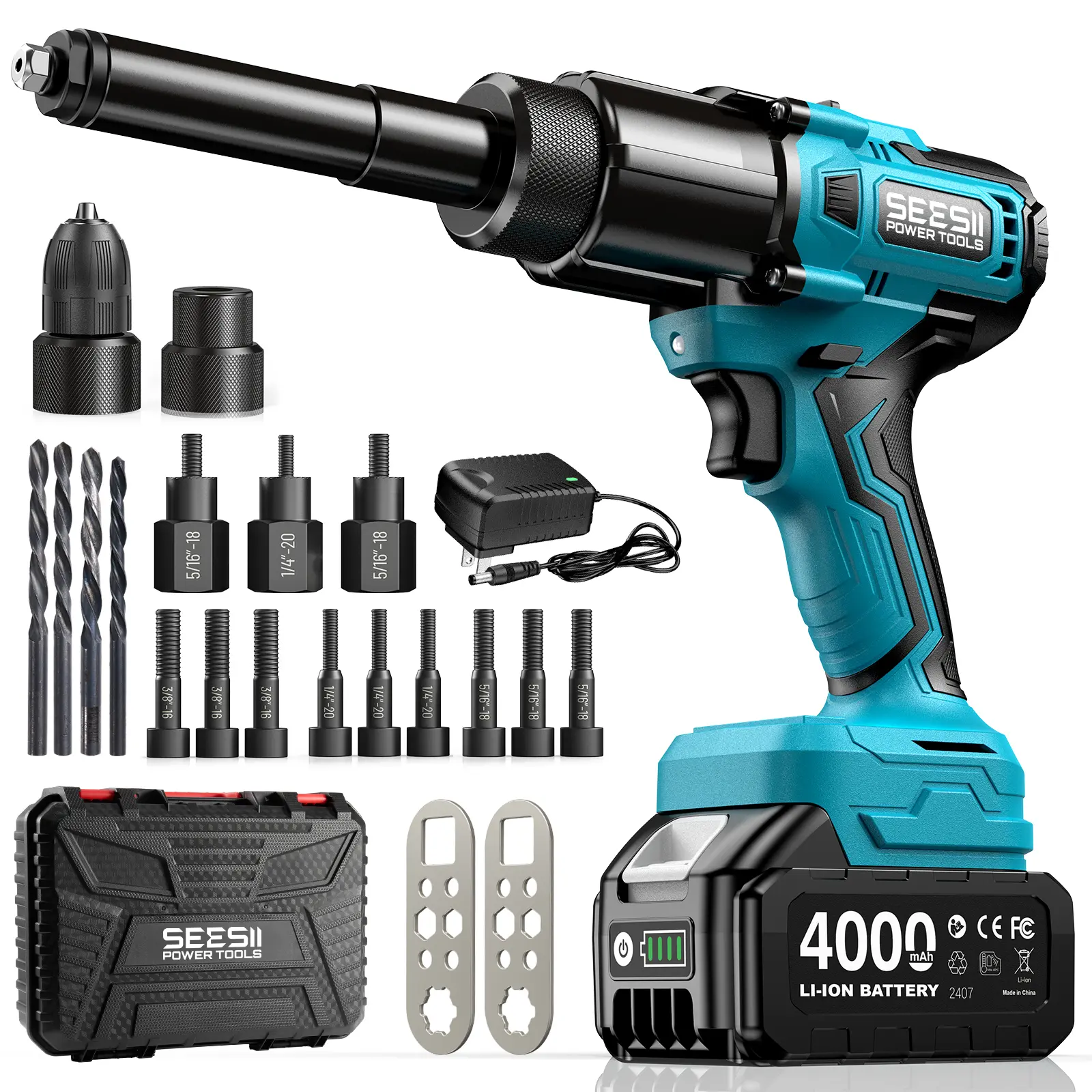 2-in-1 Cordless Electric Rivet/Nut Gun Tool for Nutsert(10-24" & 1/4" & 5/16" & 3/8"),Rivets(1/8'', 5/32'', 3/16"), Portable Battery Powered Pop Rivet/Nut Gun, Auto/Manual Rivet, Two Memory Modes DealsForYouDays