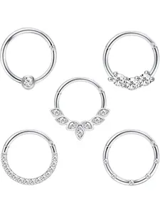 Earrings 16G Stainless Steel Cartilage Helix Pierced Ring Tragus Nose Hoop Piercing Jewelry 8MM 10mm Silver Gold Rose Gold Black Plated CZ Hinged Septum Clicker Rings