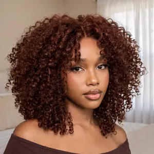 UNice 250% Density Afro Kinky Curly Wig with Finger Coil Ends Reddish Brown Glueless 7x5/13x4 HD Lace Frontal Human Hairs Wig with 16 Inch Beginners Friendly summerwins