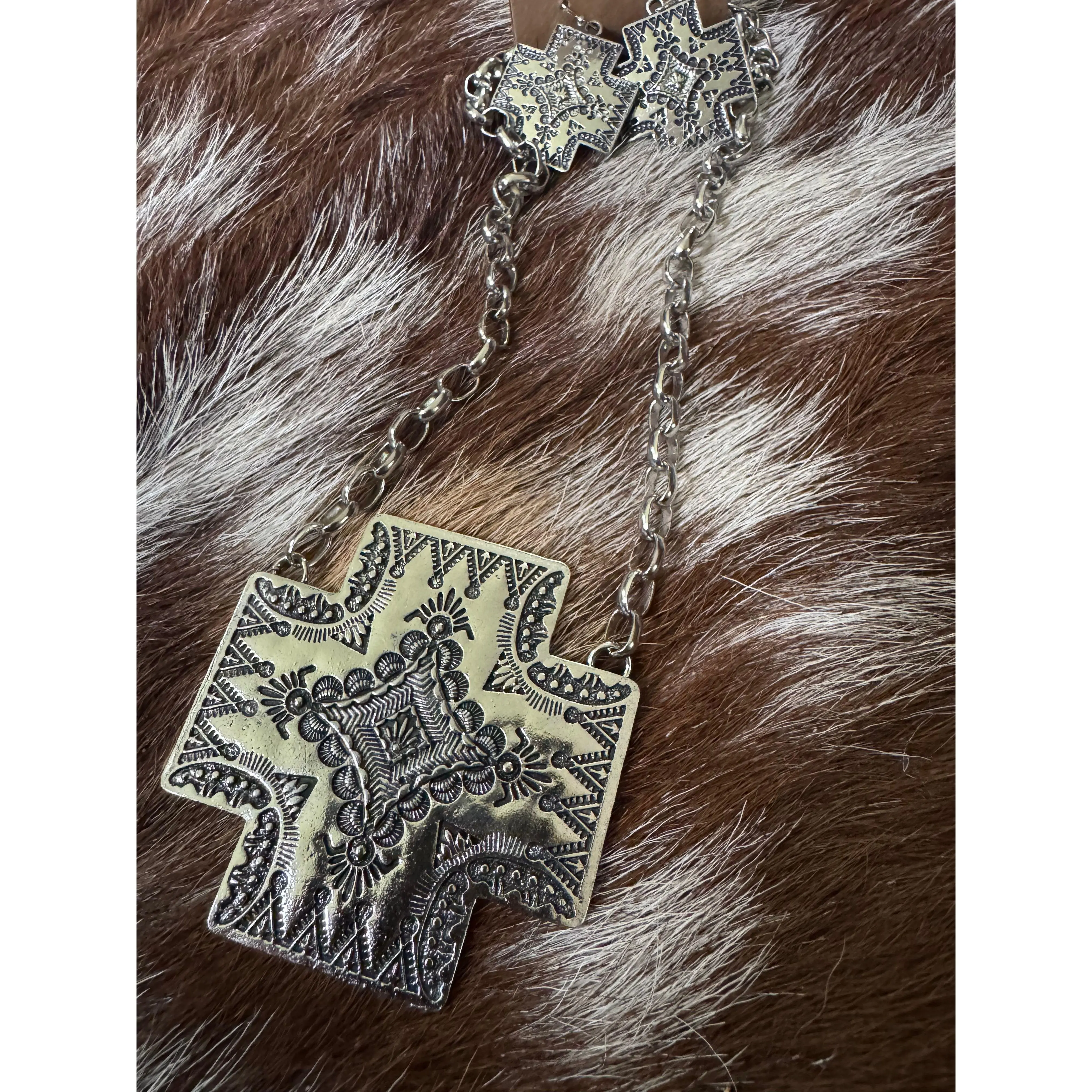 Large Southwestern Cross Concho Necklace Set