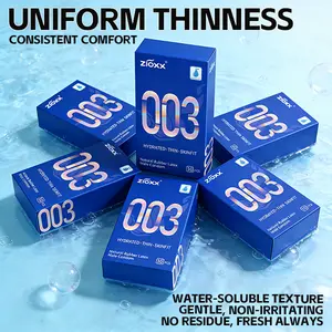 Zioxx 003 Ultra Thin Condoms for Men - Barely There Feel with Hyaluronic Acid Extra Lube, Skinfit Latex, 10 Pack