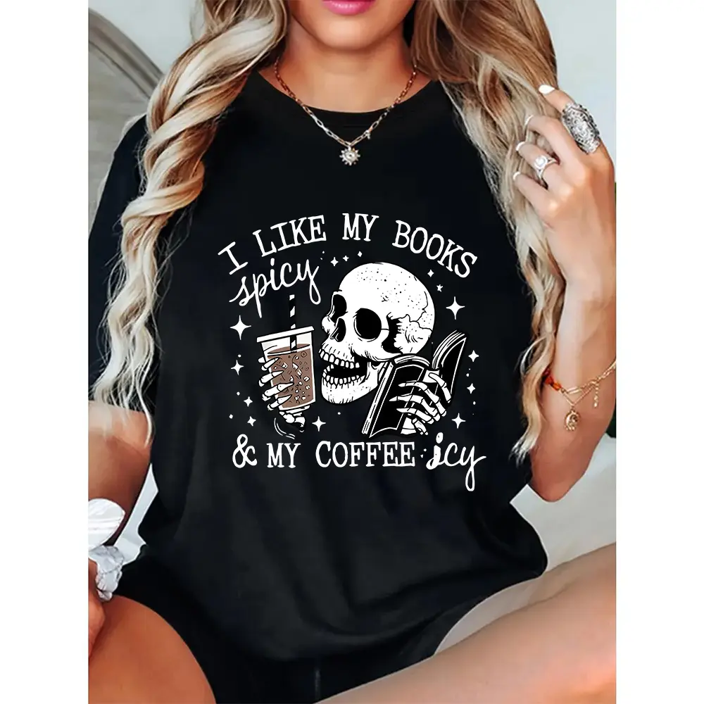 Book and Skull Shirt, I Like My Books Spicy And My Coffee Icy, Spicy Book Shirt, Smut Reader Gift, Bookish Tee,Fantasy Reader