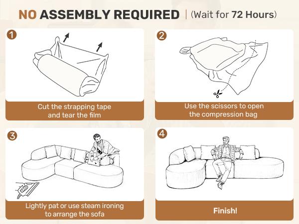 【2 Packages shipping】Modern 114-Inch Armless Sofa with 3 Cushions,  Modular Sectional Sofa with Chaise, L-Shaped Cloud Sectional Sofa, No Assembly Required